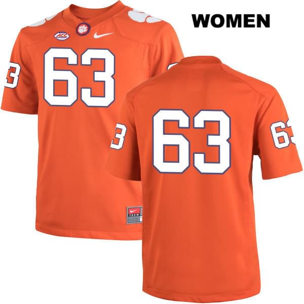 Women's Clemson Tigers #63 Jake Fruhmorgen Stitched Orange Authentic Nike No Name NCAA College Football Jersey OQD0546SH